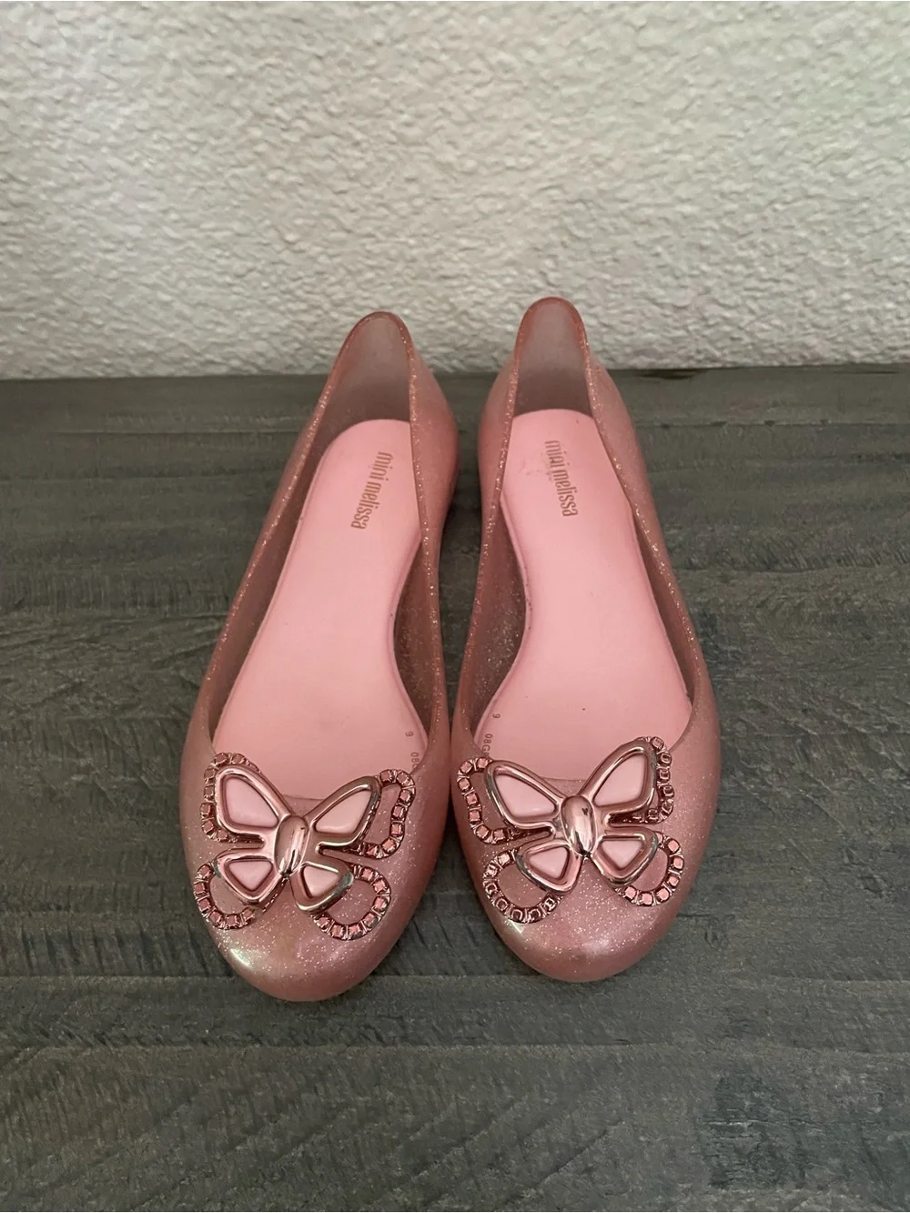 Mini Melissa Pink Glitter Butterfly Jelly Flats